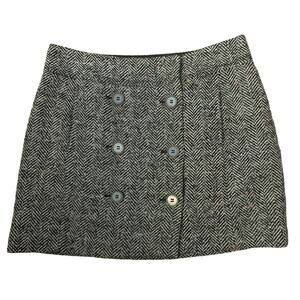 Loft Herringbone Wool wrap buttoned mini skirt size 8